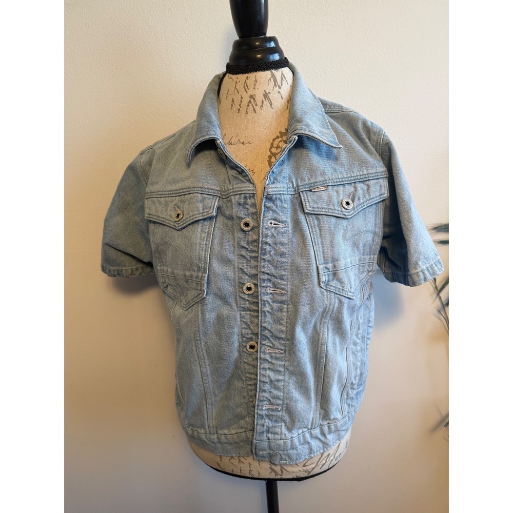 G‎ Star Raw Denim Jean Jacket Light Wash Short Sleeve Womens XL